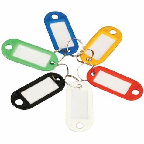 Key Ring Tags & Rings, Assorted Colours 6pk
