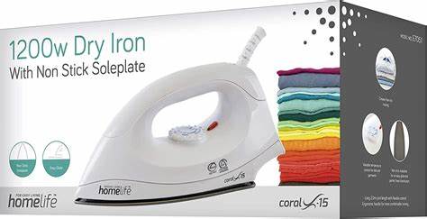 HomeLife ''Coral'' 1200w Dry Iron - Non-Stick Soleplate - White