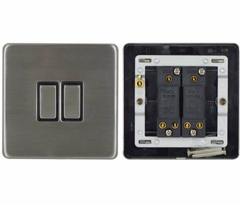 2 gang - 2 way - Stainless Steel Screwless - Light Switch - 1 pk