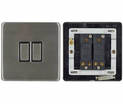 2 gang - 2 way - Stainless Steel Screwless - Light Switch - 1 pk