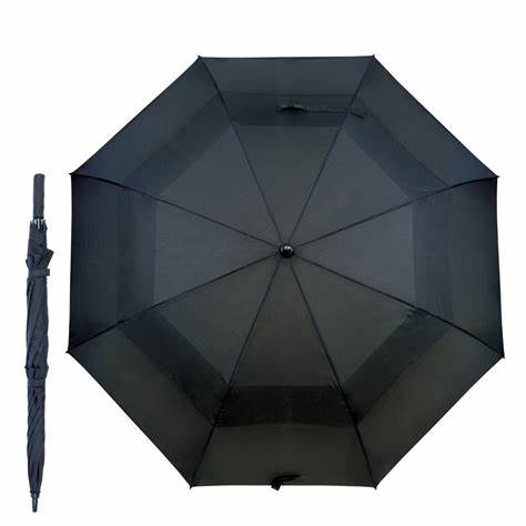 BLACK 30" AUTO GOLF UMBRELLA WITH FIBRE