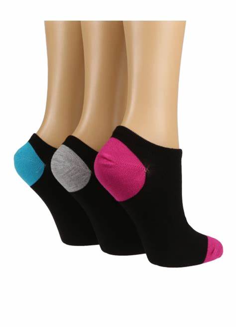 Ladies 3 Pack Black Trainer Socks with Contrast