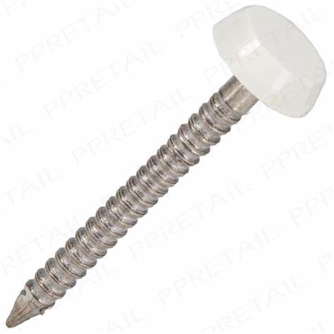 UPVC Poly Top Pins, White, Stainless Steel 30mm