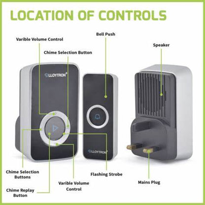 Kit carillon de porte premium enfichable 32 mélodies Lloytron MIP3 - Noir