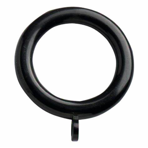 Curtain Pole Rings With Fixed Eyelet, Black Plastic, Internal Diameter 28mm (To Fit Curtain Poles Up To 20mm Diameter)