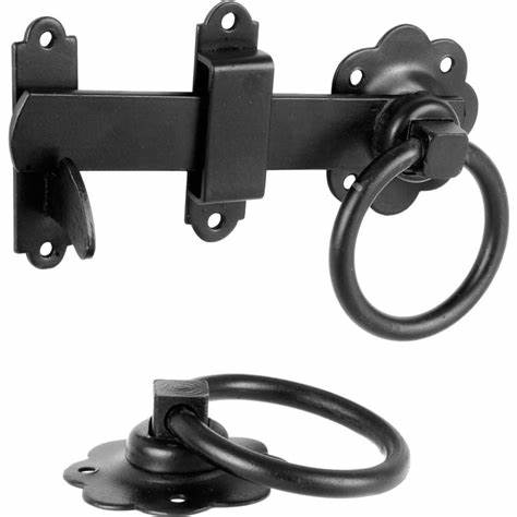 Anneaux de loquet de portail, finition jaspée noire, 150 mm (6 po)
