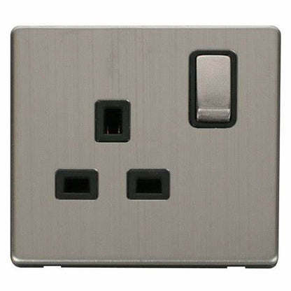 1 gang - 13 amp - Stainless Steel Screwless - Wall Socket - Switched - 1 pk