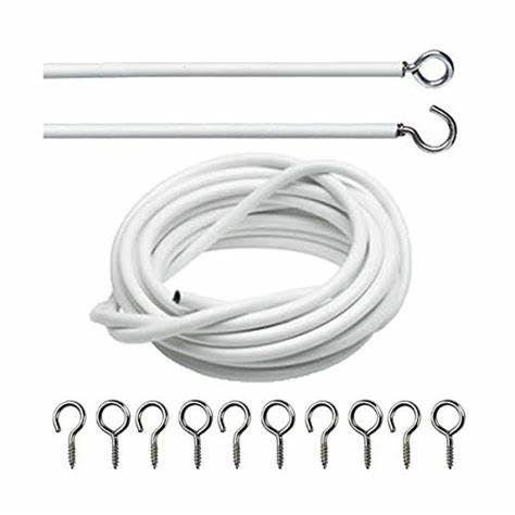 Curtain Wire, 500cm (200") With 4 Hooks & 4 Eyes