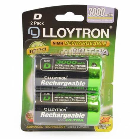 Lloytron 2pk NIMH AccuUltra Battery - D 3000mAh