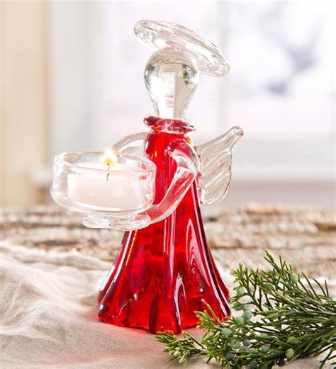 AMELIA ART GALSS TEA LIGHT CANDLE HOLDER RED