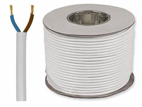 2182Y Round Twin Core Cables, White 0.75mm X 100 Metres