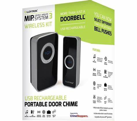 Kit carillon de porte portable Lloytron MIP3 - 32 mélodies, rechargeable au lithium