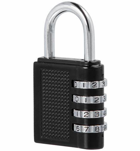Combination Padlocks, 4-Digit Resettable, Black 40mm (1.1/2")