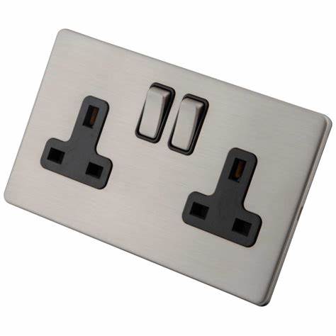 2 gang - 13 amp - Stainless Steel Screwless - Wall Socket - Switched - 1 pk