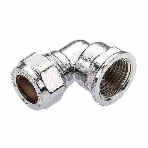 15mm Compression Fittings, Elbow, Chrome Plated Brass