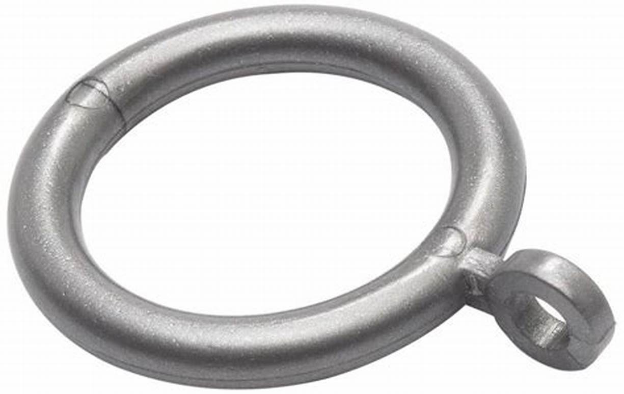 Curtain Pole Rings With Fixed Eyelet, Grey Plastic, Internal Diameter 37mm (To Fit Curtain Poles Up To 30mm Diameter)