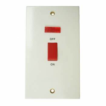 Cooker Switches With Neon Indicator, Double Pole 45 Amp, Tall White