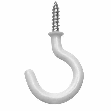Cup Hooks, White Plastic Coated 22mm (7/8")
