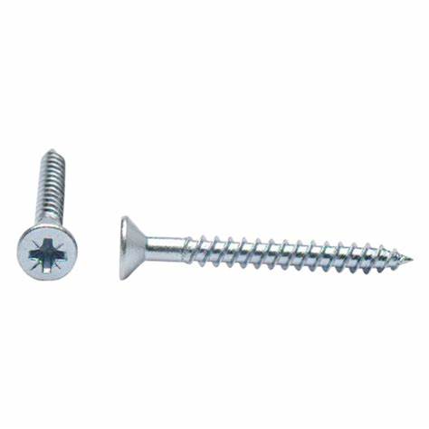 Woodscrews, Hardened Pozi Twinthread CSK, BZP (For Wood Or Chipboard) 7 X 1