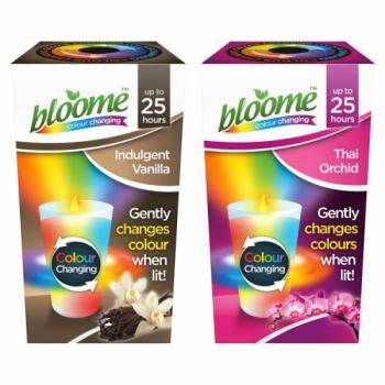 BOUGIE EN VERRE CHANGEANT DE COULEUR BLOOME MODÈLES ASSORTIS
