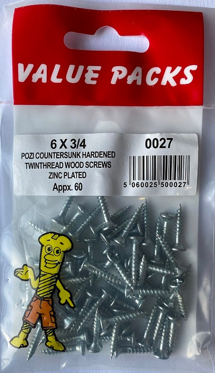 Vis à bois TwinThread de haute qualité 6 x 3/4" - Lot de 60 (environ).