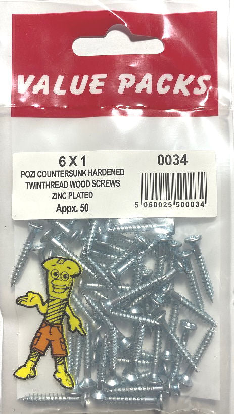 Vis à bois TwinThread de qualité supérieure 6 x 1 pouce - Paquet de 50.0034