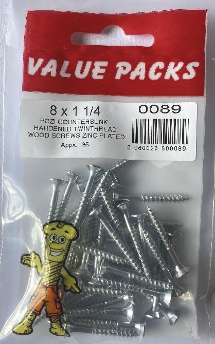 Vis à bois bicône 0089 T08X125 de haute qualité – Lot de 35