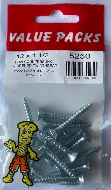 Vis à bois TwinThread de haute qualité 12 x 1 1/2" - Lot de 15.