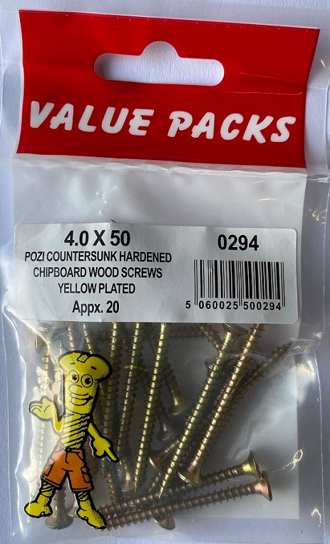 Vis pour panneaux de particules de haute qualité : 0294 - C40X50 - 4.0 x 50 Zingué jaune - 20/PK.