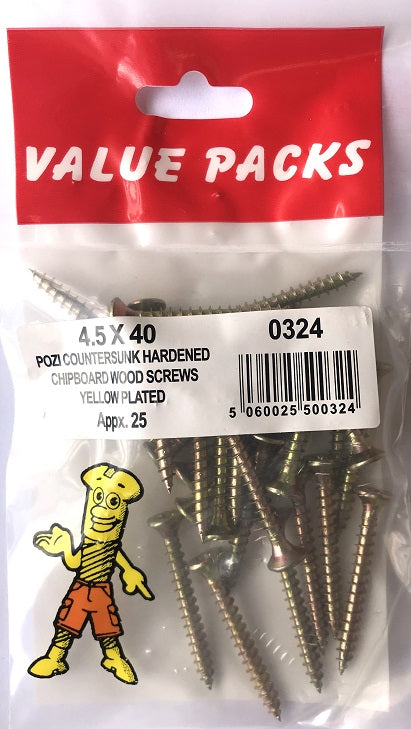 Obtenez 0324 - Vis à aggloméré C45X40 4,5 x 40 zinguées jaunes - 25/PK.