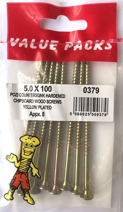 Vis pour panneaux de particules de haute qualité 0379-C50X100 - 5,0 x 100 mm, zinguées jaune.