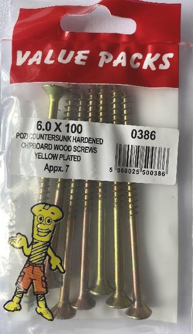 Vis à bois aggloméré haute qualité 6,0 x 100, plaquée jaune.