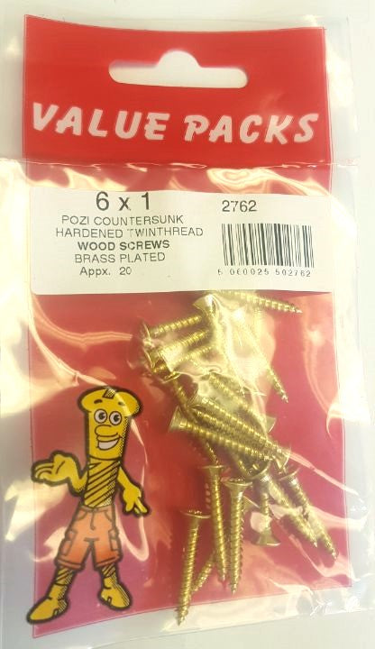 2762: 6x1'' Countersunk Pozi Woodscrews Brassed - 15/PK | High-Quality Fasteners.