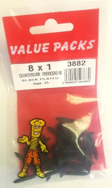 3882 - CW8X100 - Vis à tête fraisée fendue plaquée noire 8 x 1" - 25/PAQUET (Approx)