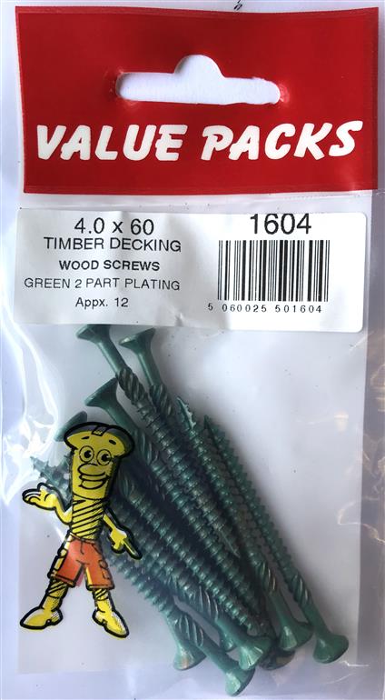 1604 - TD - 8 x 2 1/2" Timber Decking Screws Green Plated - 12/PK