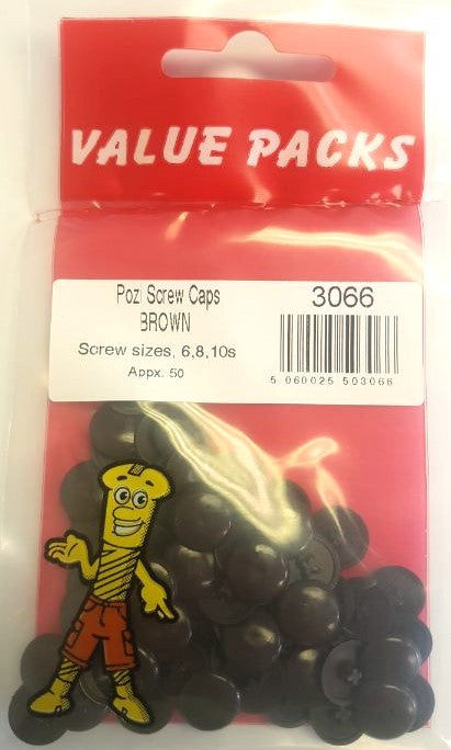 3066 PCBR Brown No.6-8 Pozi Push On Caps - 50/PK