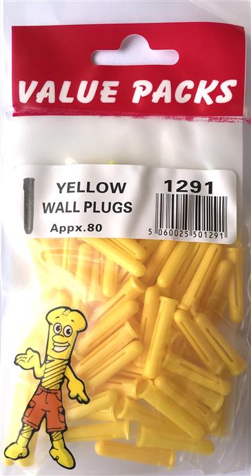 1291 PYELLOW Yellow Wall Plugs 80/PK - Secure Your Fixtures with Ease