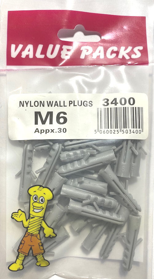 3400 PN6: 6mm Nylon Wall Plugs Grey - 30/PK | Secure Fixtures & Fittings