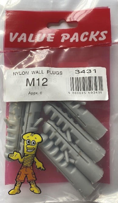 3431 PN12 Chevilles Nylon 12mm Grises - Paquet de 6