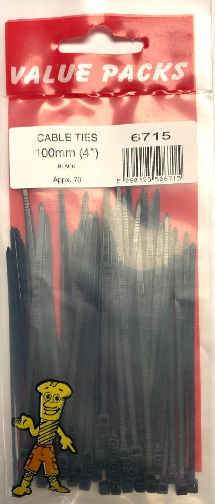 6715 - CT100B - 100mm Cable Ties Black - 70/PK | Durable Cable Management Solutions