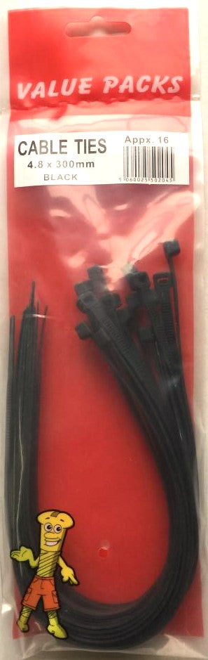 2045 Colliers de serrage noirs 300 mm - Lot de 12