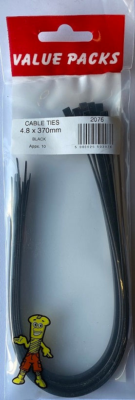 High-Quality CT370B 370mm Black Cable Ties - Pack of 10 | 2076