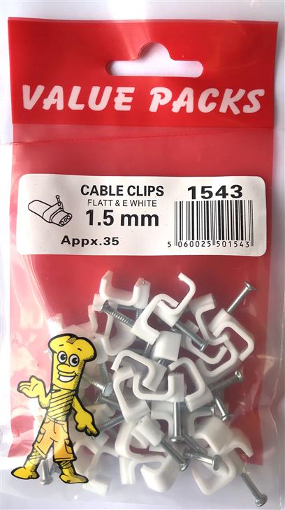 Câble monobloc T&E 1,5 mm blanc avec fixations 1543