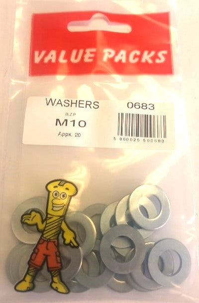 0683 - WM10 - M10 Steel Washers Zinc - 20/PK | Reliable Fasteners for Your Projects