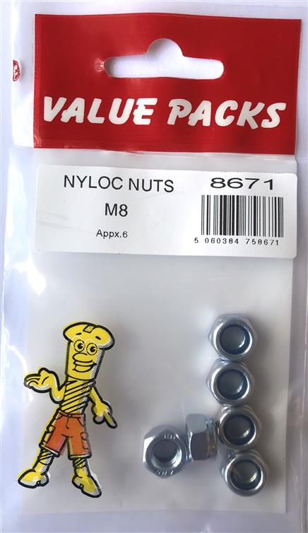 High-Quality Zinc Plated M8 Nyloc Nuts - Pack of 6