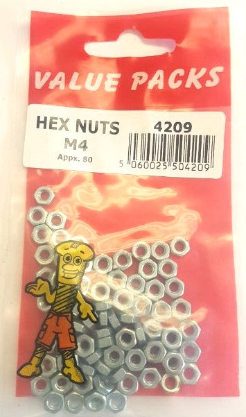 Écrous hexagonaux M4 zingués 4209 NM4 de haute qualité | Lot de 80