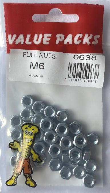 0638 - NM6 - M6 Hex Nuts Zinc - 40/PK | Buy Quality Fasteners Online