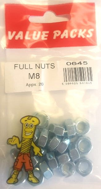 0645: NM8 M8 Hex Nuts Zinc - 20/PK | Quality Fasteners