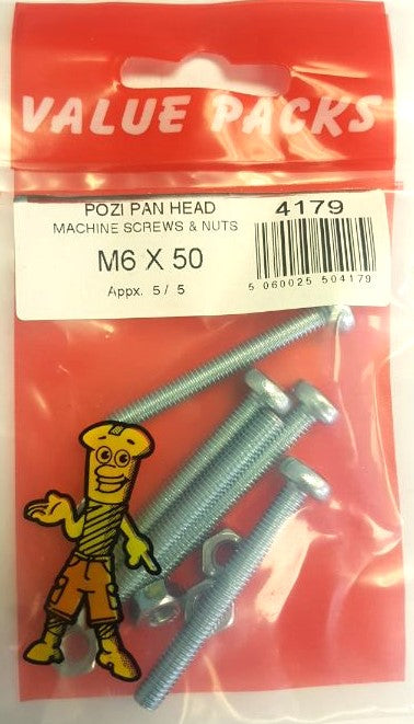 4179: Acheter Vis à métaux M6 x 50 Pozi Tête Panneau & Écrous Zingué - 5/PK