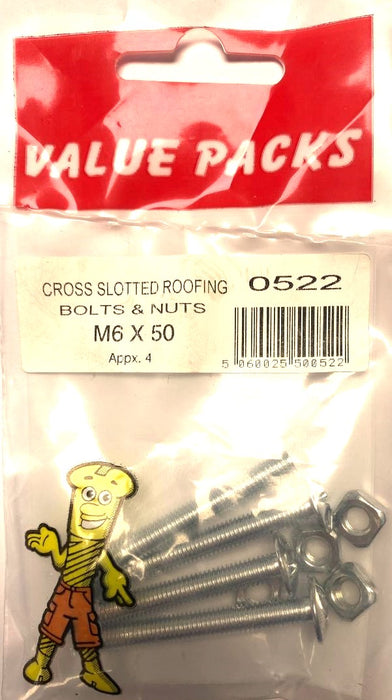 0522 - RBM6X50 Roofing Nuts & Bolts Zinc - 6 x 50 - 5/PK